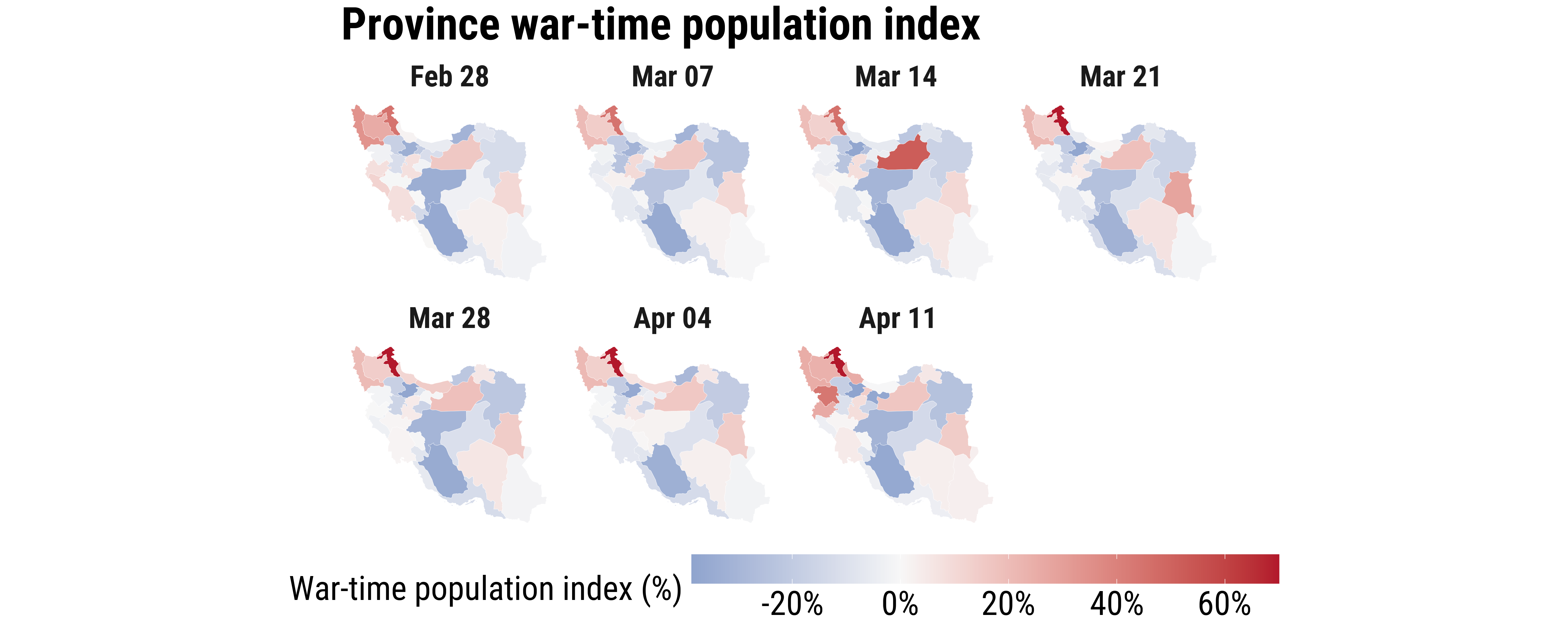 Provincial war-time population index maps for key dates in the reporting period.